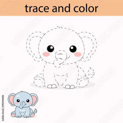 Trace and Color Elephant Worksheet for Preschool Learning
