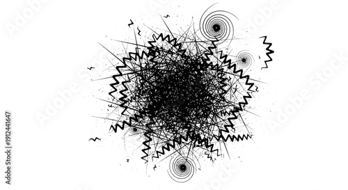 abstract graphic with tangled lines zigzags and spirals symbolizing confusion mental stress data overload for modern conceptual design and psychological themes.