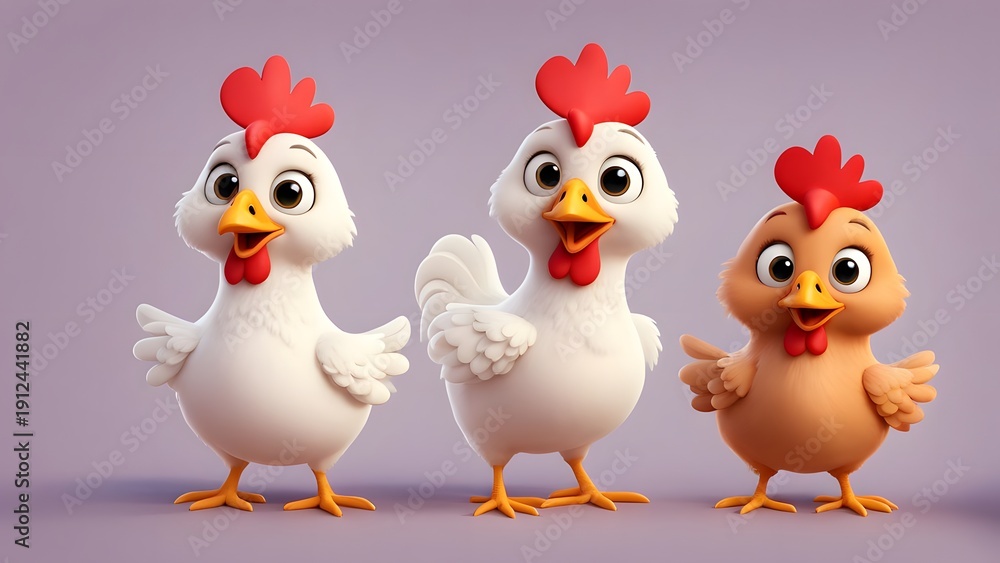 Fototapeta premium Cute cartoon chicken hen cute posing