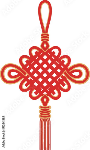 A traditional Chinese knot decoration, symbolizing good luck and prosperity, often used for festive occasions and as a symbol of culture