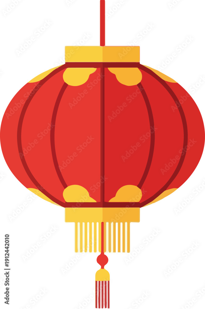 Obraz premium Traditional Red Chinese Lantern with Yellow Accents and Tassel Hanging