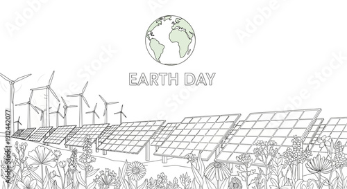Earth Day Renewable Energy: Solar Panels and Wind Turbines in Nature