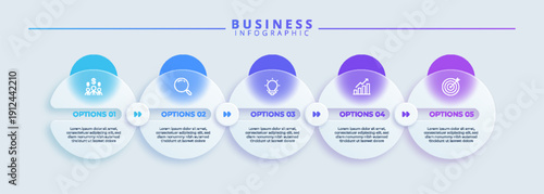 Infographic label design template featuring icons and 5 distinct steps. Ideal for process charts, presentation slides, workflow schemes, banners, flow diagrams, and data visualizations.