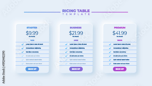 Business price chart template, Web banner checklist template design. Design a price list comparison table.