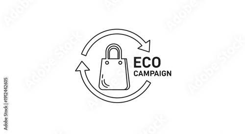 Eco campaign shopping bag icon with recycling arrows, sustainable commerce symbol
