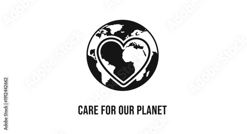Global Heart Care Icon: Planet Earth with Heart Symbol and Text