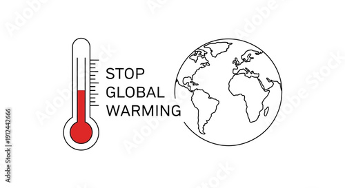 Global Warming Concept: Thermometer and Earth Illustration, Stop Climate Change