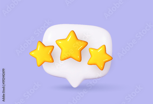 3D star rating in speech bubble for customer review and quality feedback. Vector illustration.