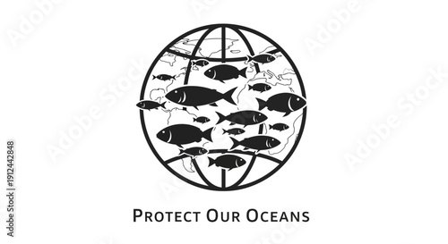 Protect Our Oceans: Earth Globe with Fish Schooling, Environmental Protection