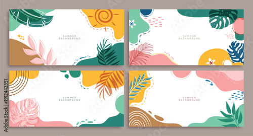 Summer abstract background clipart banner set design. Summer background clip art for holiday season summer sale poster template in colorful abstract design collection vector illustration.
