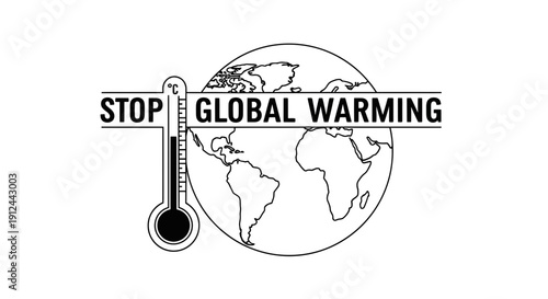 Stop Global Warming Climate Change Earth Thermometer Illustration