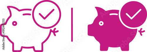 Set of piggy bank icons with checkmarks representing successful savings or financial security isolated on white background, illustration