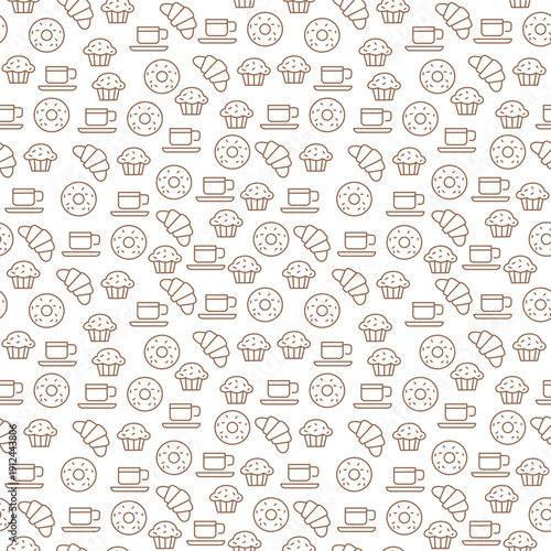 Seamless Coffee and Donut Line Pattern for Modern Cafe Packaging Background