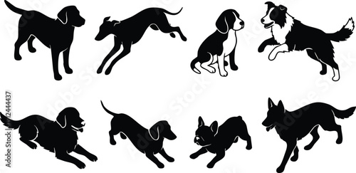 Collection of Running Dog Silhouettes in Various Poses.