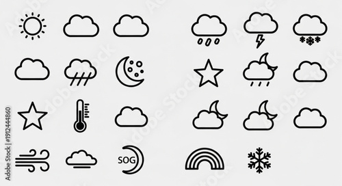 Collection of Weather Icons Representing Different Meteorological Conditions.