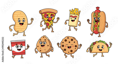 Cartoon Food Characters with Facial Expressions.