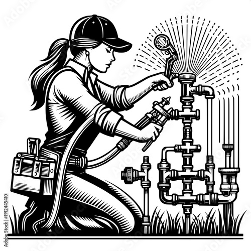 Gardener Installing Sprinkler System