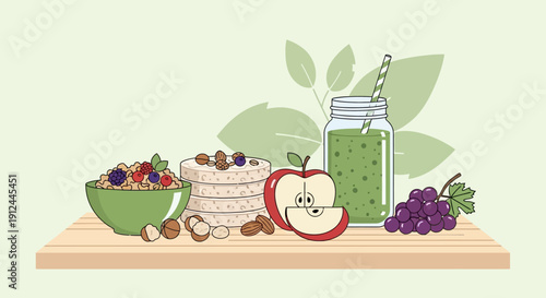 Healthy Breakfast with Fruits and Smoothie.