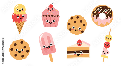 Cartoon Desserts and Sweets with Faces.