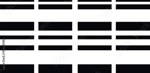 Geometric pattern of black and white stripes and lines viewed from a straight-on perspective