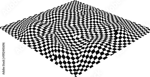 A 3D checkered floor with wavy pattern viewed from directly above in a geometric environment