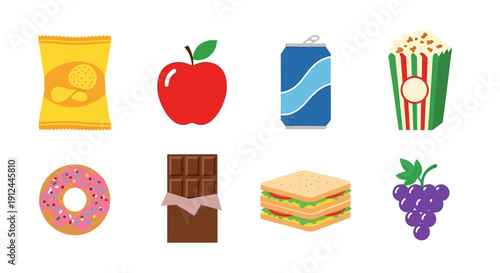 Assorted Food Items on White Background.