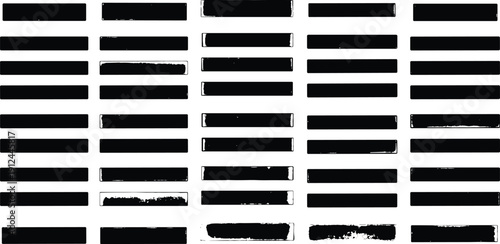 A view through a broken horizontal venetian blind with white slats and black gaps