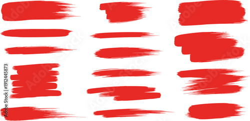 Vibrant red brush strokes creating a dynamic abstract pattern on a clean canvas from a straightforward viewpoint