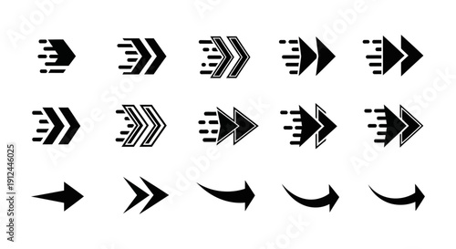 black arrow icons illustrating speed and fast forward motion perfect for uiux design modern web elements and seamless digital navigation applications symbolizing progress and efficiency.