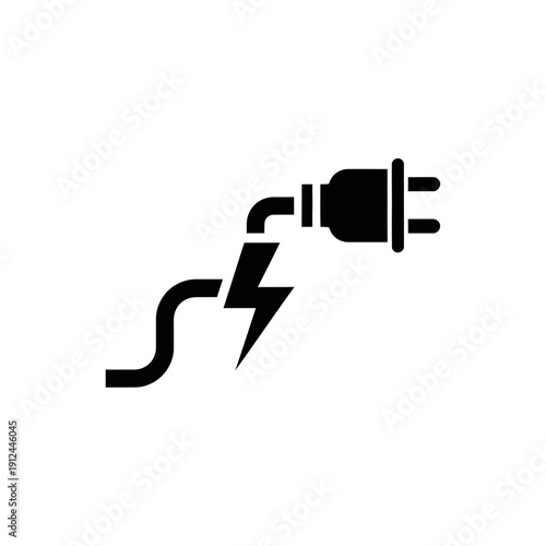 Electric plug with lightning bolt, power supply and charging concept on isolated white background
