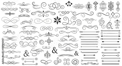 black calligraphic flourishes elegant dividers and vintage scrollwork a versatile vector set for invitations borders design.