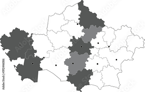 Administrative regional map illustration with highlighted areas borders and location markers minimal flat vector design