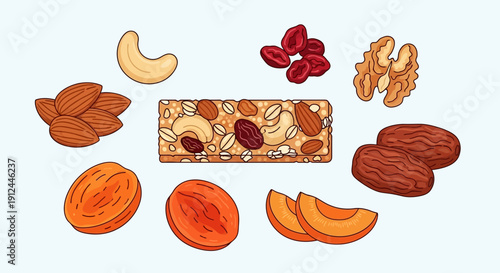 Assorted Dried Fruits and Nuts Display.