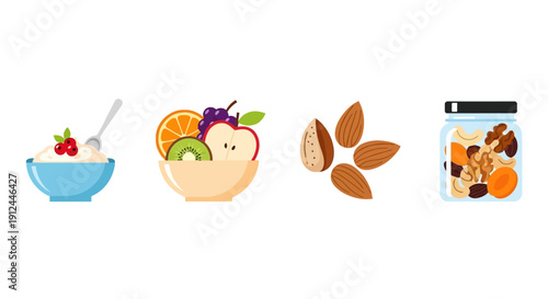 Healthy Snacks with Yogurt and Nuts Display.