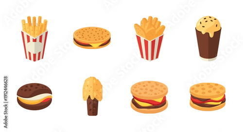 Assorted Fast Food Items on White Background.