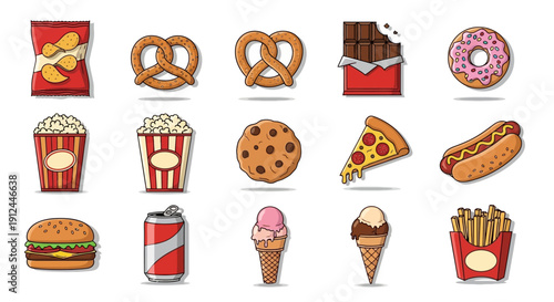 Assorted Fast Food Items on White Background.