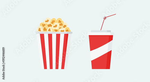 Popcorn Bucket and Soda Cup Illustration.