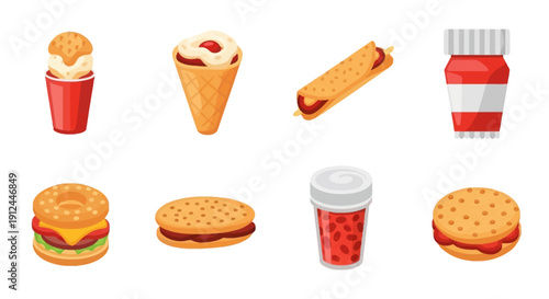 Assorted Fast Food Items and Drinks.