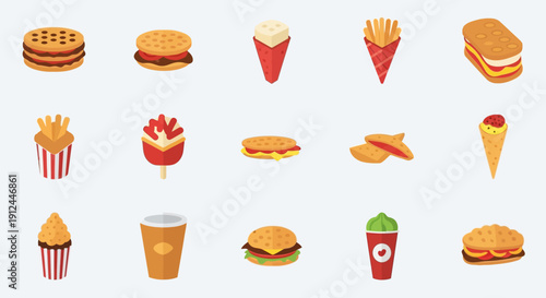 Assorted Fast Food Items Burger Fries Illustration.