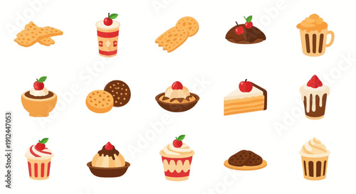 Assorted Desserts and Sweets Illustration Collection.