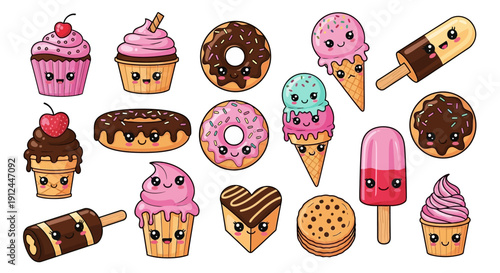 Colorful Cartoon Ice Cream and Desserts Collection.