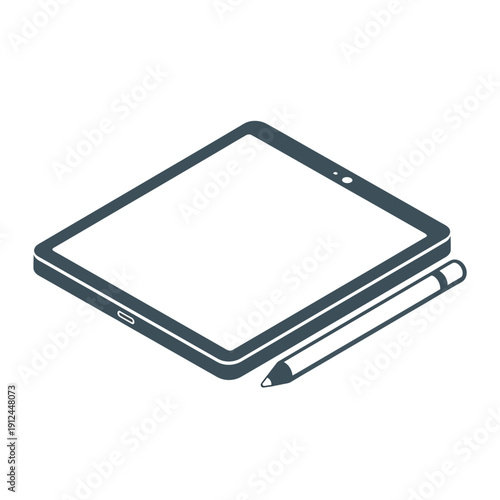 Digital tablet with stylus pen graphic illustration.