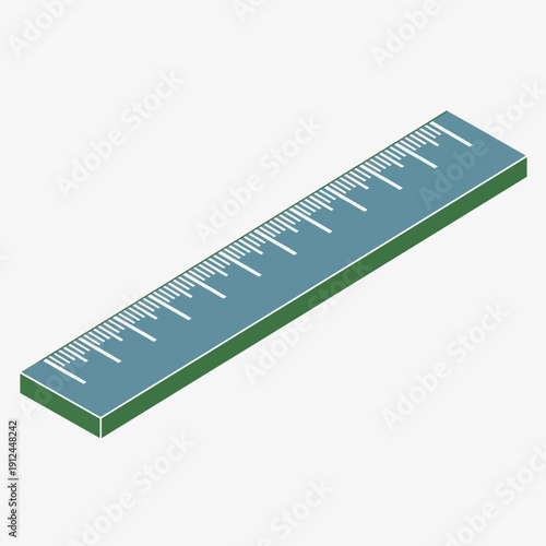 A blue and green plastic ruler with measurement markings on a white background.