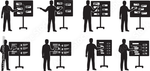 Black Solid Agile Scrum Master Silhouettes Set of Six on White Background