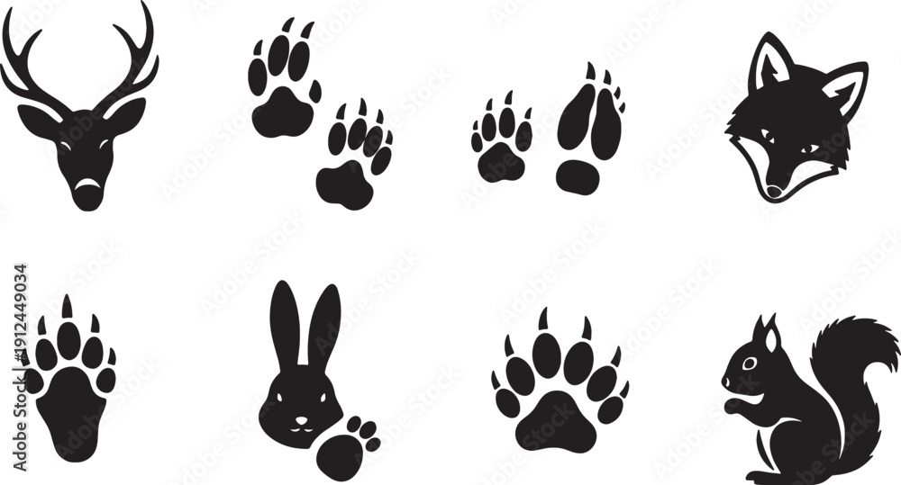 Fototapeta premium Animal Footprint Track Elements for Tracking
