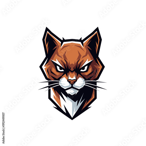 Aggressive Fierce Cat Mascot Head With White Background