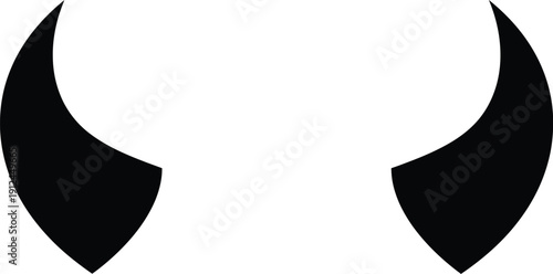 Bold black silhouette of a pair of curved demonic horns symbolizes mischief, rebellion, or Halloween costume themes.