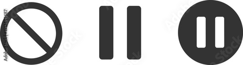 Collection of three distinct dark gray media control buttons displays prohibition, pause, and stop icons.