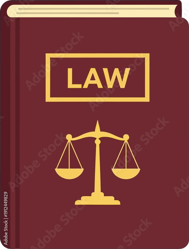 Thick maroon law book featuring a gold engraved scale of justice symbol sits ready for legal reference and study.