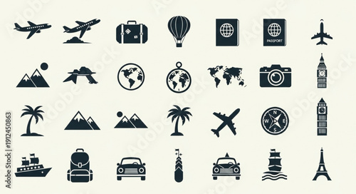 Collection of Travel and Transportation Icons.